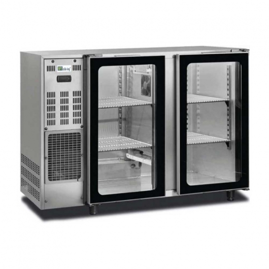Arrière-bar réfrigéré 2 portes vitrées groupe logé inox 283 L
