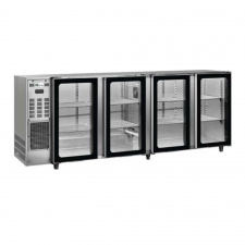 Arrière-bar réfrigéré 4 portes vitrées groupe logé inox 622 L