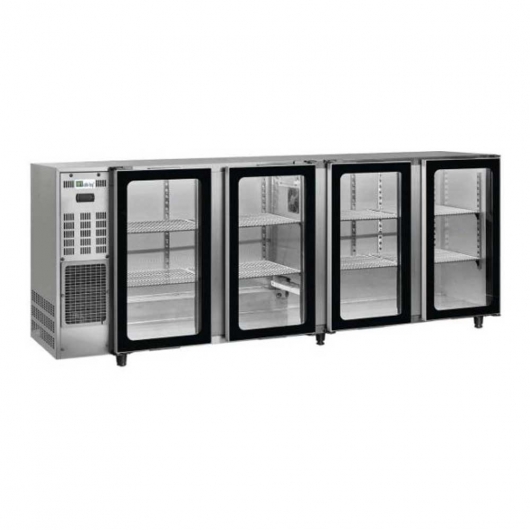 Arrière-bar réfrigéré 4 portes vitrées groupe logé inox 622 L