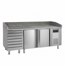 Table à pizzas dessus granite 2 portes 7 tiroirs 370 L