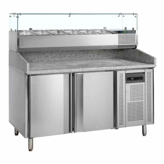 Table à pizzas dessus granite 2 portes saladette 6x GN 1/3 370 L