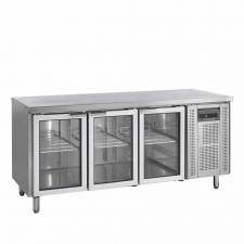 Table réfrigérée inox centrale 3 portes vitrées GN 1/1 402 L