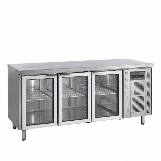 Table réfrigérée inox centrale 3 portes vitrées GN 1/1 402 L