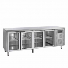 Table réfrigérée inox centrale 4 portes vitrées GN 1/1 533 L
