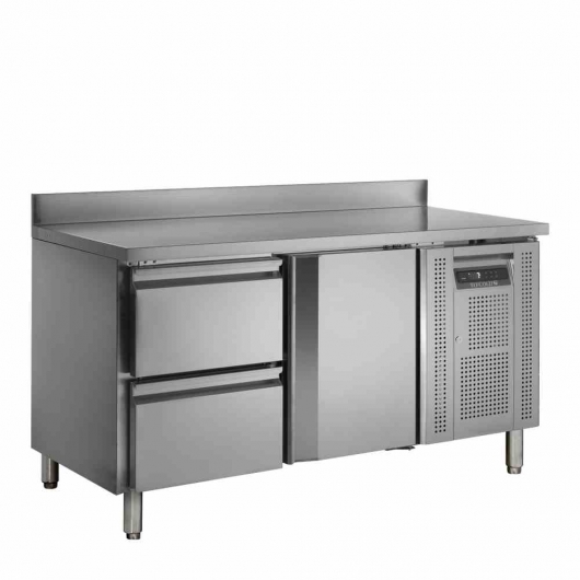 Table réfrigérée inox avec dosseret 1 porte 2 tiroirs GN 1/1 272 L