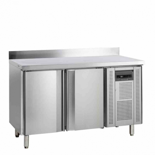 Refroidisseur de comptoir snack inox avec dosseret 2 portes 230 L