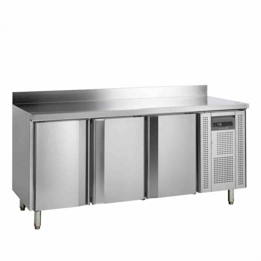 Refroidisseur de comptoir snack inox avec dosseret 3 portes 345 L