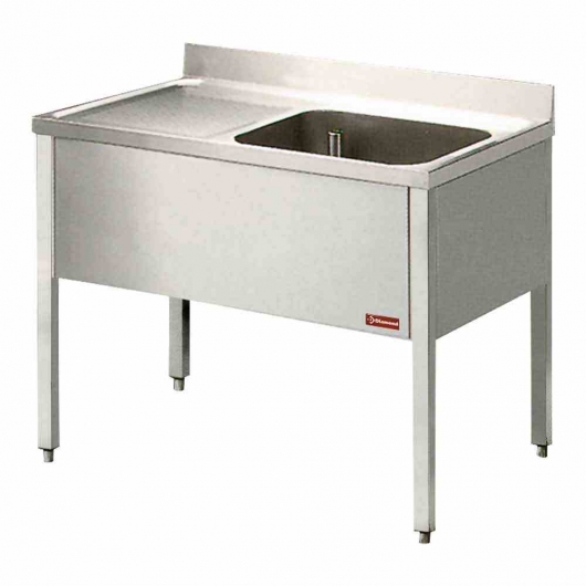 Plonge 1 cuve et 1 égouttoir à gauche avec piétement L. 1400 mm P. 700 mm