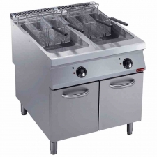 Friteuse électrique 2 cuves Y 23 L brûleurs extérieurs sur meuble