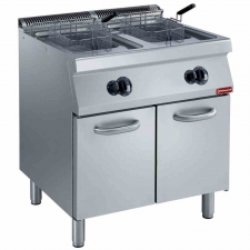 Friteuse gaz 2 cuves en Y 2 x 15L brûleurs extérieurs sur armoire
