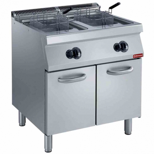 Friteuse gaz 2 cuves en Y 2 x 15L brûleurs extérieurs sur armoire