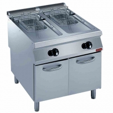 Friteuse gaz 2 cuves Y 15 L brûleurs extérieurs sur meuble