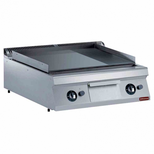 Plaque de cuisson gaz 2/3 lisse et 1/3 rainurée chrome dur TOP L. 800 mm P. 900 mm