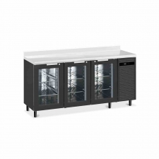 Arrière-bar skinplate groupe logé H. 1000 mm 3 portes vitrées avec LED 400 litres