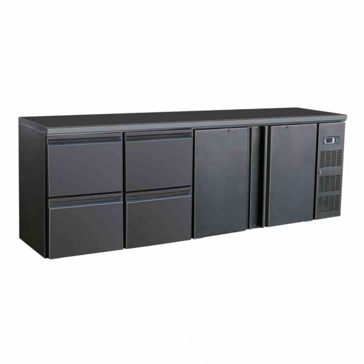 Arrière bar réfrigérée noir 2 portes et 4 tiroirs 698 L