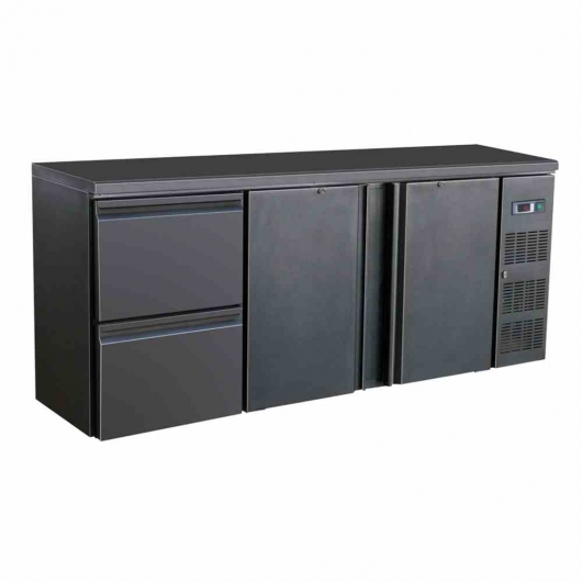 Arrière bar réfrigérée noir 2 portes et 2 tiroirs 537 L