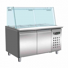 Table réfrigérée saladette avec verre 2 portes 3 x GN 1/1 + 3 x GN 1/6 récipient