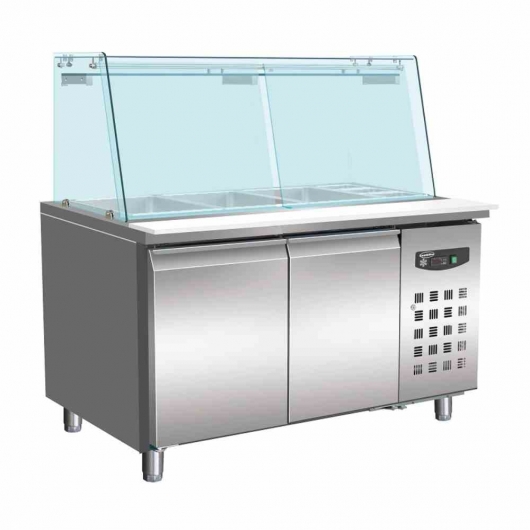 Table réfrigérée saladette avec verre 2 portes 3 x GN 1/1 + 3 x GN 1/6 récipient