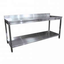 Table inox démontable adossée avec étagère P. 600 mm L. 1000 mm