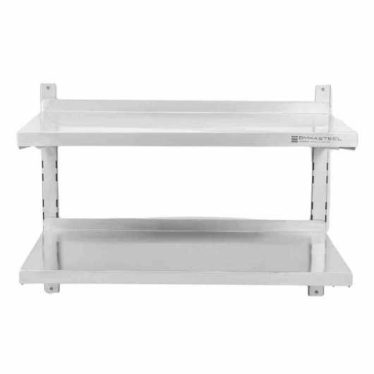 Étagère murale en inox sur crémaillères 2 niveaux - L 1200 x P 400 mm