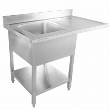 Plonge avec passage lave-vaisselle, dosseret et étagère - 1200 x 700 - égouttoir à droite