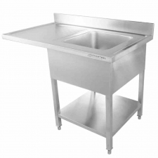 Plonge avec passage lave-vaisselle, dosseret et étagère - 1200 x 700 - égouttoir à gauche