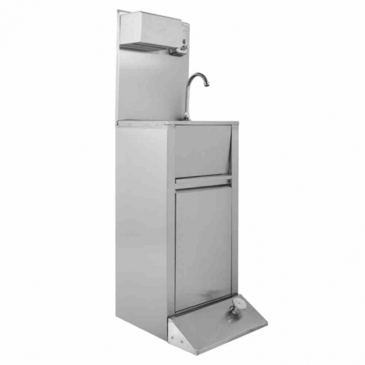 Lave-mains commande au pied avec poubelle, distributeur de savon et de papier