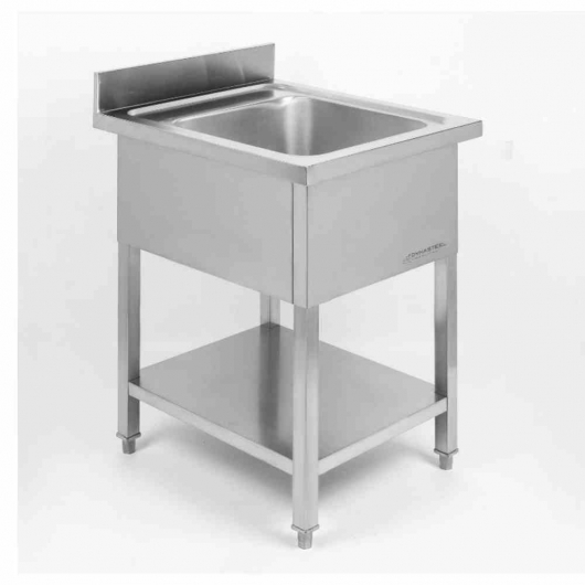 Plonge 1 bac avec dosseret et étagère - 600 x 700 mm