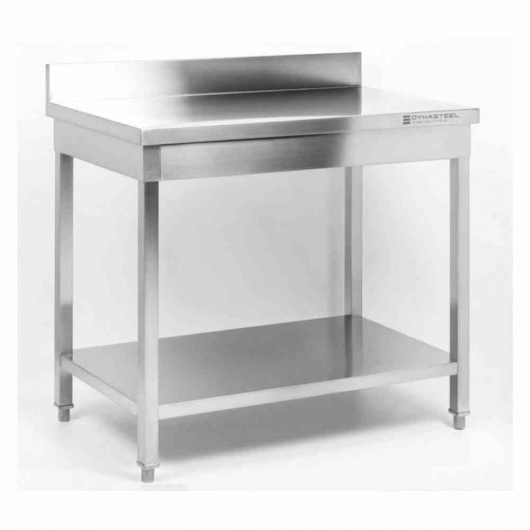 Table inox avec dosseret et étagère - 600 x 600 mm