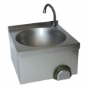 Lave-mains inox cuve ronde et commande fémorale avec dosseret