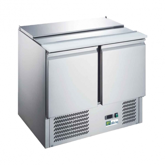 Saladette réfrigérée inox, 2 portes + couvercle télescopique