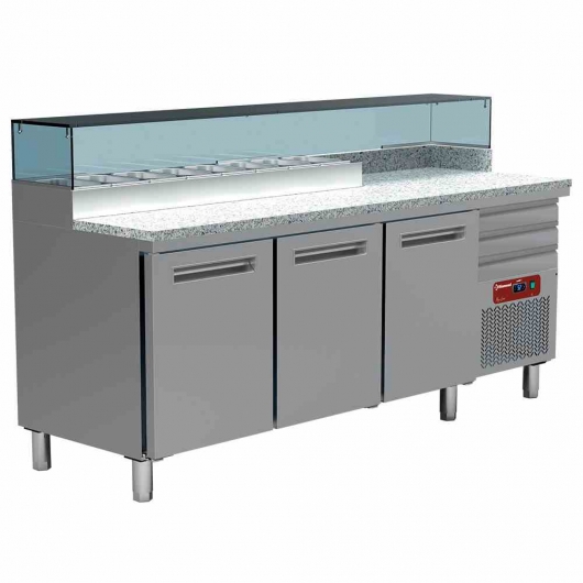 Meuble à pizzas : 3 portes, 3 tiroirs 8 GN ¼