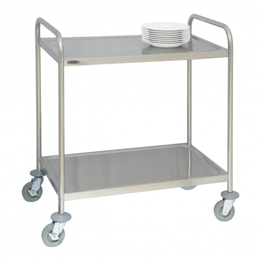 Chariot de service en inox, 2 plateaux