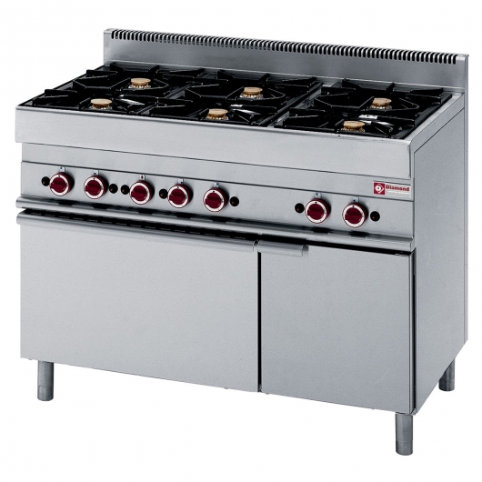 Fourneau 6 feux sur four gaz et placard GN 1/1, série 650